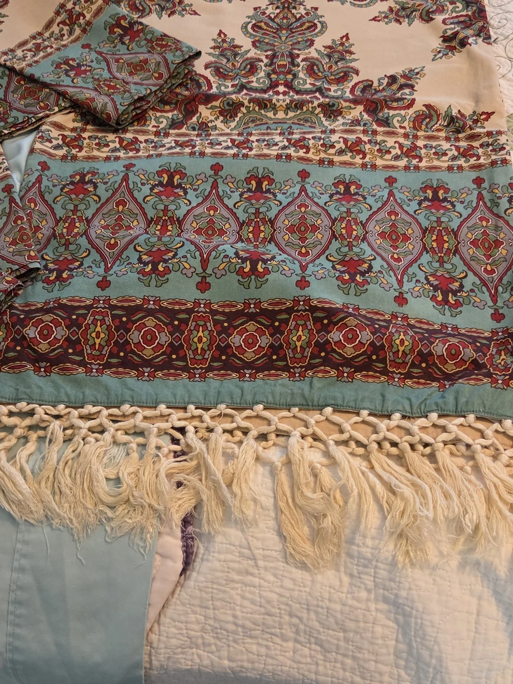 Pottery Barn Paisley Medallion Sheet Set - Teal, Coral & Cream